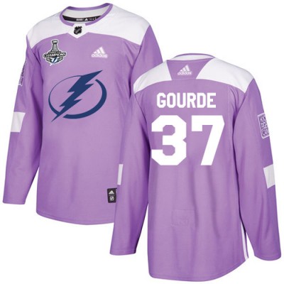 Adidas Tampa Bay Lightning #37 Yanni Gourde Purple Authentic Fights Cancer 2020 Stanley Cup Champions Stitched NHL Jersey